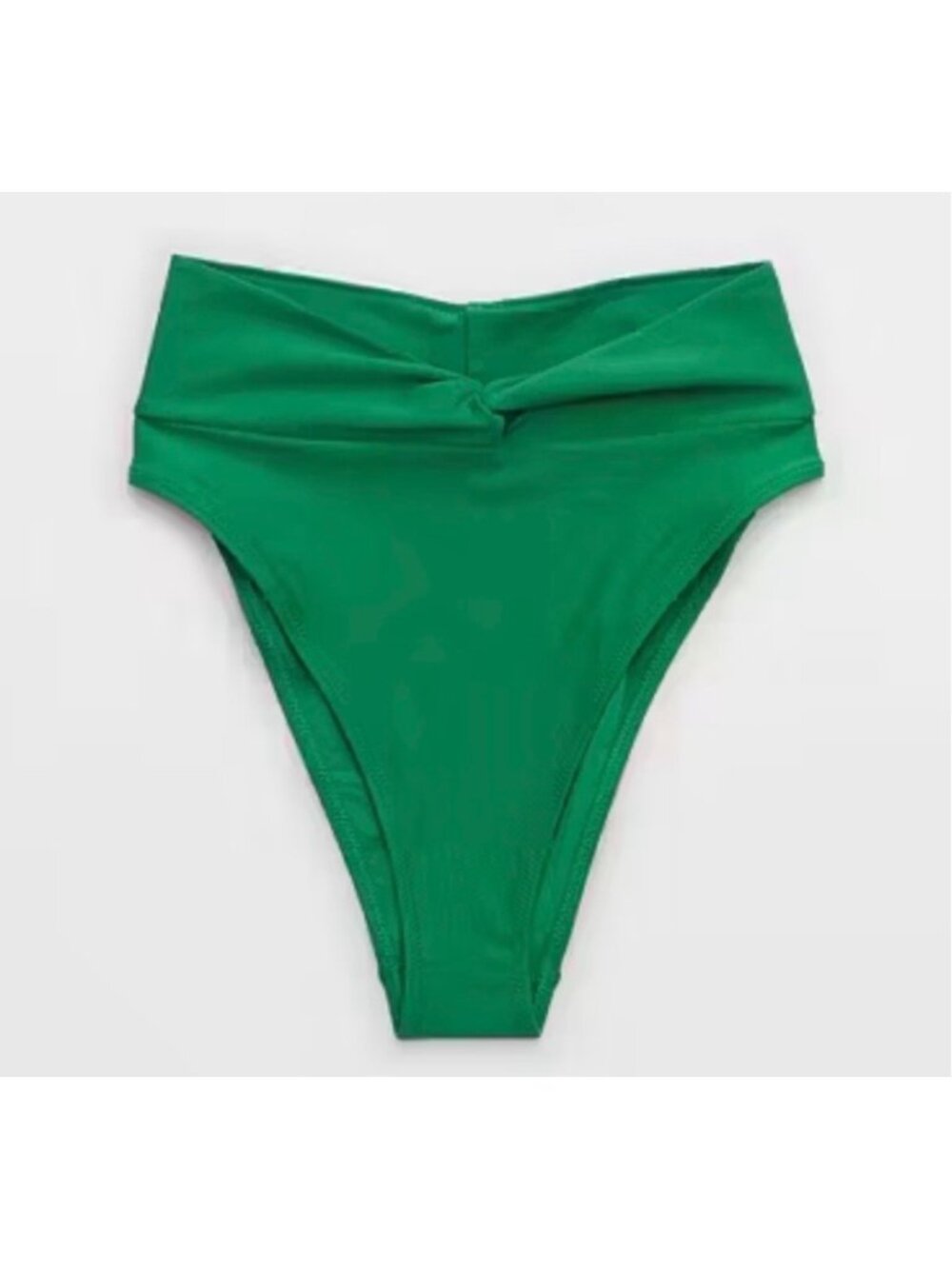 AERIE Twist High Cut Cheeky Bikini Bottoms Sz L Everglades Green Seamless Swim